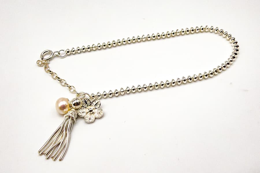 Silber Kugel Armband mit Anhängern \Blume\